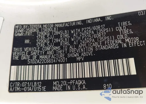 2006 Toyota Sienna Xle Limited from USA, damaged, VIN 5TDZA22C66S474001